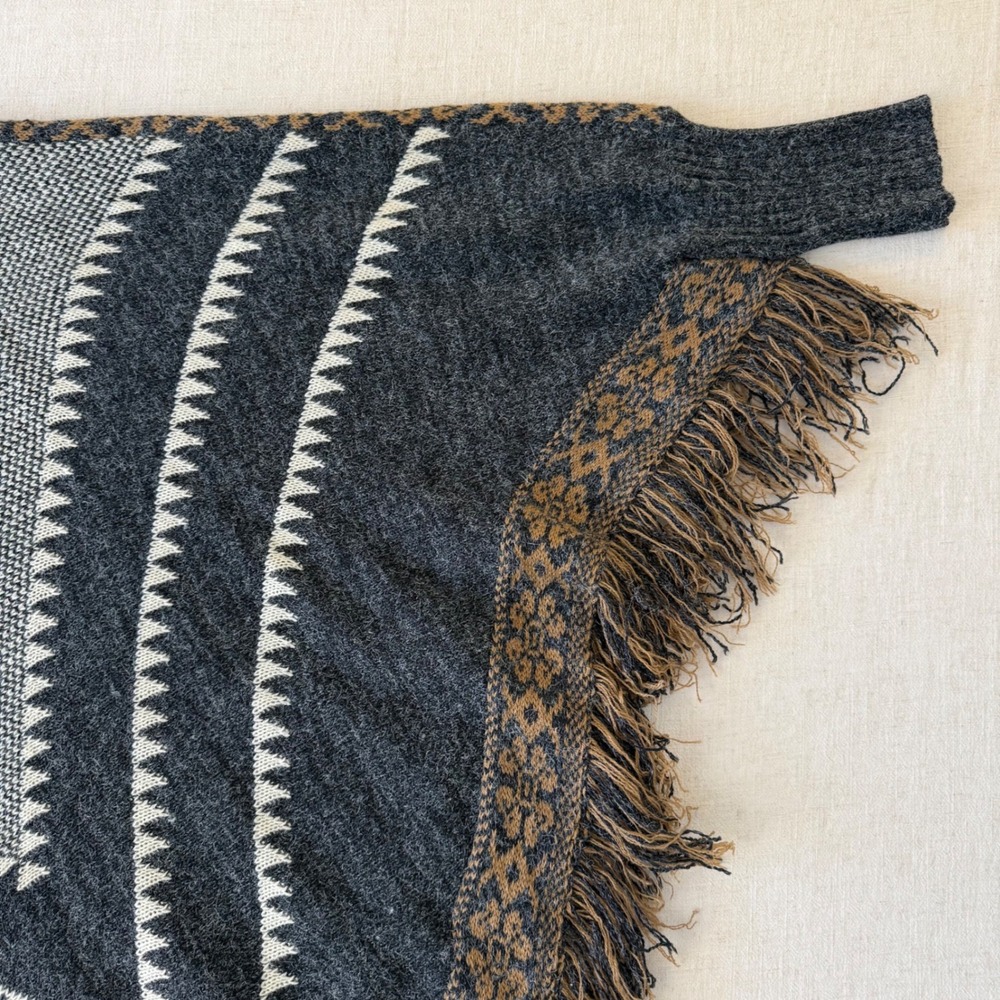 Dainty Hooligan Southwestern Knit Fringe Poncho Sweater Charcoal Gray Boho S/M - Picture 14 of 14